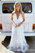 White Lace Appliques Plunging A-line Evening Gown Maxi Long Evening Party Prom Dresses ,WGP1085