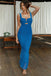 Blue Spaghetti Straps Sexy Mermaid Pleated Evening Gown Prom Dresses,WGP560