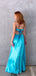 Elegant Unique Blue Sleeveless Lace Up Back A-Line Evening Prom Dresses,WGP465