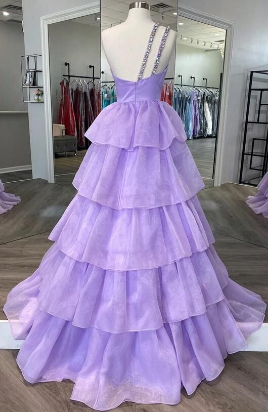 Lilac Layer A-line Beaded Spaghetti Straps Evening Gown Maxi Long Evening Party Prom Dresses ,WGP1088