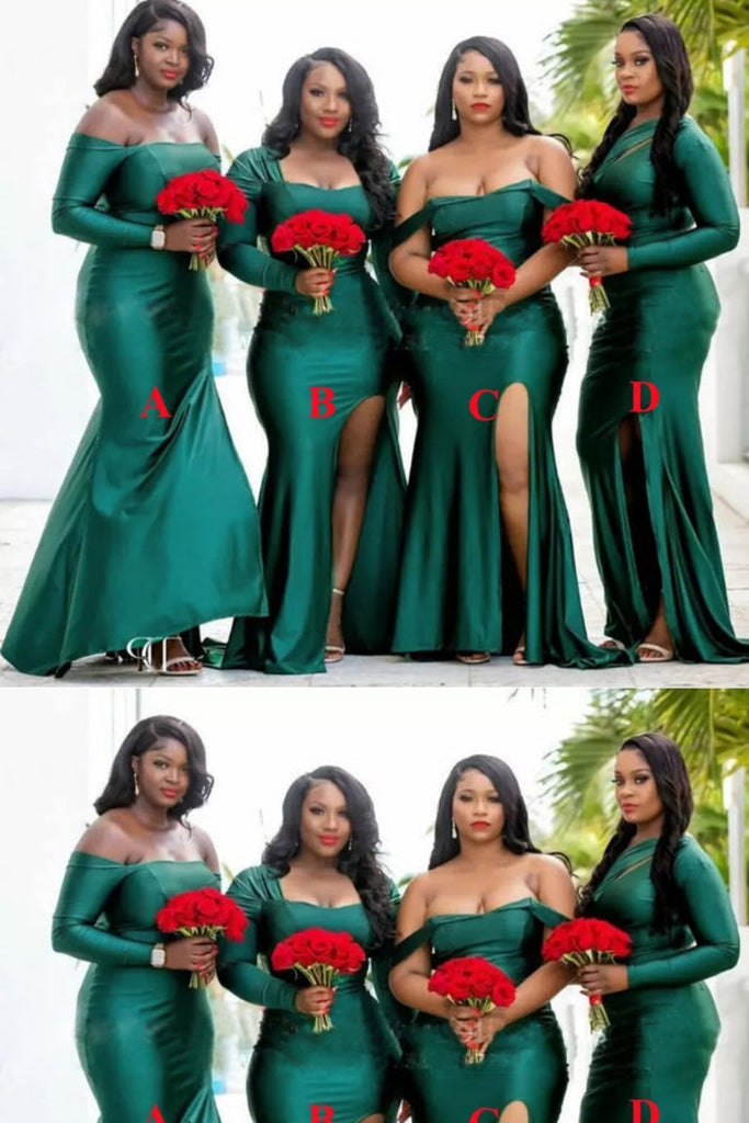 Mismatched Green Mermaid Long Bridesmaid Dresses with Slit ,BDS0216