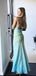 Elegant Light Blue And Agreen Spaghetti Strap Side Slit Lace Up Back Evening Prom Dresses,WGP470