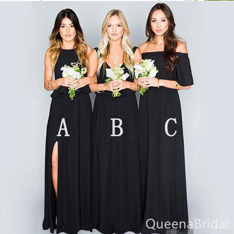 Mismatched Black Sheath Long Bridesmaid Dresses ,BDS0217