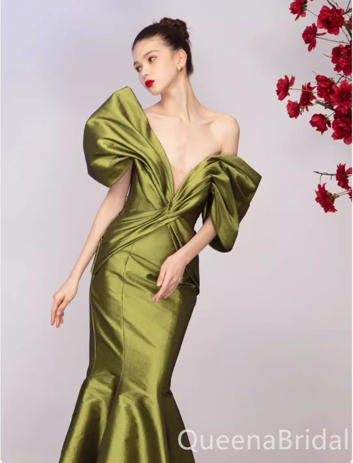 Stunning Green Plunging Mermaid Off the Shoulder Party Dress Long Prom Dresses to Impress ,WGP1501