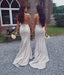 Champagne Spaghetti Straps Mermaid Plunging Lace up Back Long Bridesmaid Dresses ,BDS0218