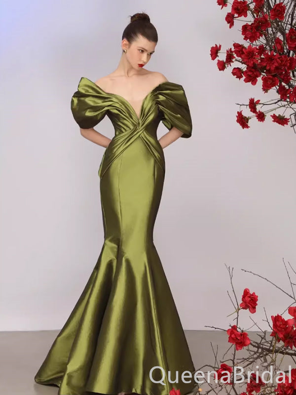 Stunning Green Plunging Mermaid Off the Shoulder Party Dress Long Prom Dresses to Impress ,WGP1501