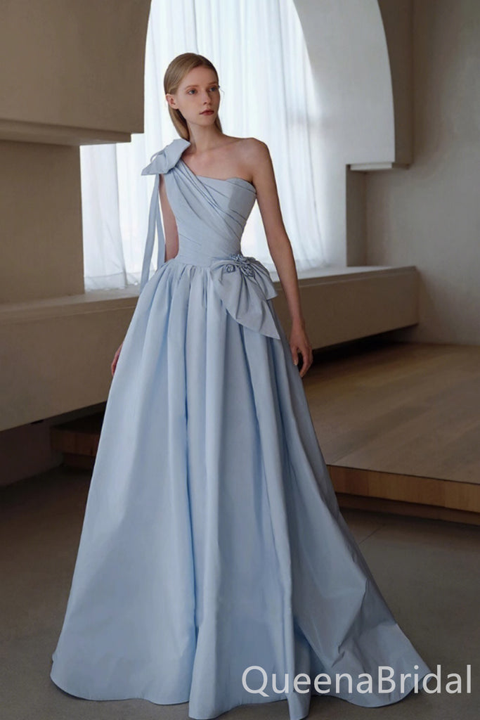 Stylish Light Blue One Shoulder A-line Party Dress Long Prom Dresses to Impress ,WGP1502