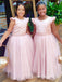 Elegant Pink Tulle A-Line Soft Satin Ruffles Cheap Simple Long Flower Girl Dresses, FGS0044