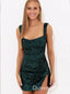 Elegant Dark Green Spaghetti Straps Sheath Sequin Cheap Simple Short Homecoming Dresses, QB0437