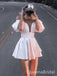 Elegant White Off Shoulder Ruffle V Neck Short Homecoming Dresses, QB0368