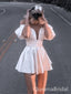 Elegant White Off Shoulder Ruffle V Neck Short Homecoming Dresses, QB0368