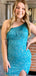 Elegant Light Blue One Shoulder Sequin Cheap Simple Short Homecoming Dresses,QB0419