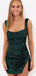 Elegant Dark Green Spaghetti Straps Sheath Sequin Cheap Simple Short Homecoming Dresses, QB0437