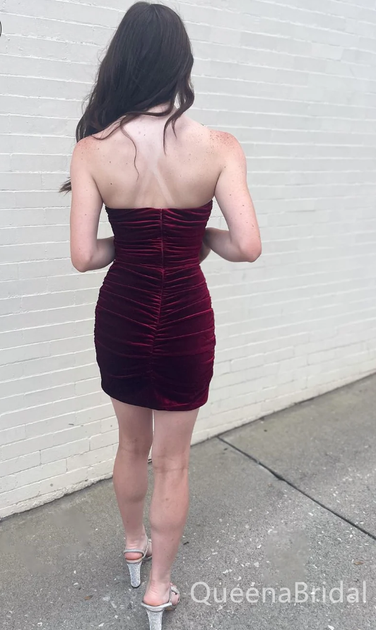 Sexy Burgundy Mermaid Simple Open Back Short Homecoming Dresses Tight ,QB0633