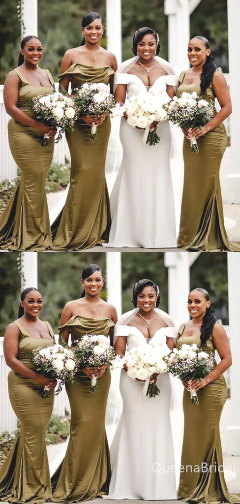 Mismatched Olive Mermaid Long Bridesmaid Dresses for Wedding Party, BDS0231