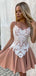 Unique Spaghetti Straps Lace Appliques A-line Short Homecoming Dresses with Pleats, QB0573