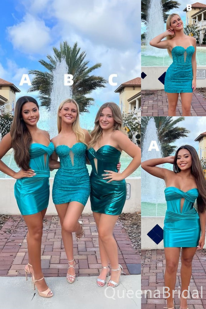 Blue Mismatched Mermaid Sweetheart Strapless Graduation Party Short Homecoming Dresses, QB0799