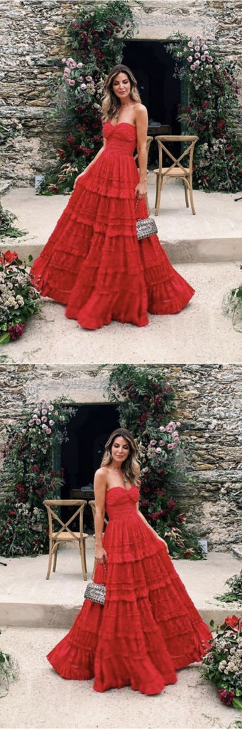 Stunning Red Strapless Sweetheart A-line Party Dress Long Prom Dresses to Impress ,WGP1573