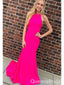 Elegant Halter Bright Pink Strapless Mermaid Evening Prom Dresses,WGP474