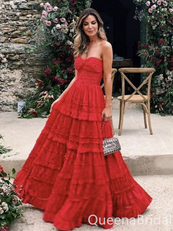 Stunning Red Strapless Sweetheart A-line Party Dress Long Prom Dresses to Impress ,WGP1573