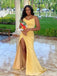 Yellow Sheath Spaghetti Straps V Neck Evening Gown Maxi Long Evening Party Prom Dresses with Slit,WGP1096