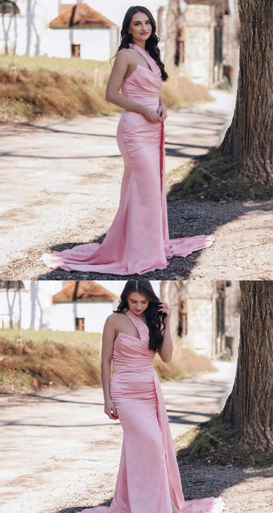 Stylish Pink One Shoulder Mermaid Long Bridesmaid Dresses,BDS0225