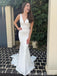 White Plunging Mermaid Beaded Evening Gown Maxi Long Evening Party Prom Dresses with Trailing,WGP1098