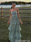 Green A-line Layer Strapless Sweetheart Evening Gown Maxi Long Evening Party Prom Dresses,WGP1099