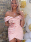 Sexy Unique Pink Mermaid Off Shoulder Pleats Homecoming Dresses Tight , QB0543