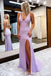 Sparkle Lilac Plunging Mermaid Evening Gown Long Evening Party Prom Dresses with Slit ,WGP1292