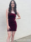 Sexy Burgundy Mermaid Simple Open Back Short Homecoming Dresses Tight ,QB0633