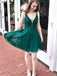 Elegant Green Spaghetti Straps Appliques Lace V Neck Short Homecoming Dresses ,QB0390