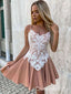 Unique Spaghetti Straps Lace Appliques A-line Short Homecoming Dresses with Pleats, QB0573