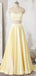 Two Pieces Halter A-line Light Yellow Evening Ball Gown Maxi Long Formal Dresses Prom Dresses with Pleats,WGP987