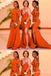 Mismatched Orange Mermaid Long Bridesmaid Dresses , BDS0184