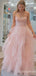 Elegant Cute Light Pink Strapless A-line Layer Tulle Fluffy Evening Gown Long Formal Dresses Prom Dresses,WGP815