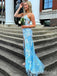 Stunning Blue Lace Appliques Mermaid Spaghetti Straps Party Dress Long Prom Dresses to Impress ,WGP1506