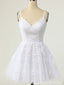 White Appliques V Neck A-line Graduation Party Short Homecoming Dresses, QB0795