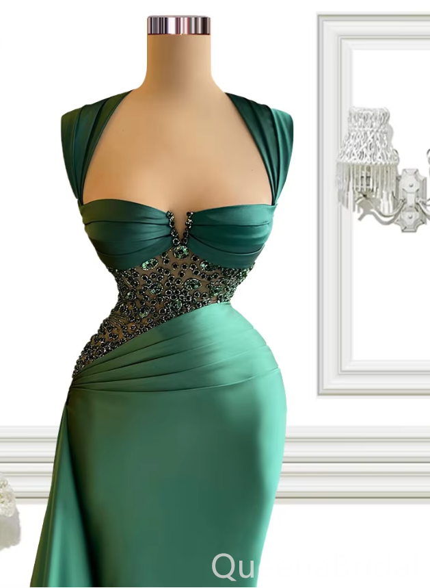 Stylish Dark Green Mermaid Beaded Sweetheart Prom Dresses to Impress ,WGP1301