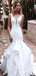 Elegant White V Neck Ruffle Spaghetti Straps Mermaid Long Wedding Dresses,WGP210