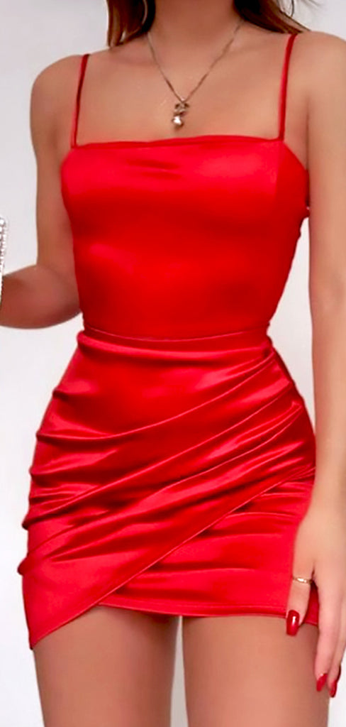 Sexy Red Pleats Sheath Soft Satin Simple Short Homecoming Dresses,QB0430