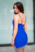 Elegant Royal Blue Spaghetti Straps V Neck Diamond Sheath Simple Cheap Short Homecoming Dresses, QB0447