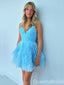 Elegant Spaghetti Straps A-line V-neck Graduation Party Homecoming Dresses with Ruffles ,QB0674