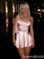 A-line Pink Spaghetti Straps Lace Up Back Graduation Party Short Homecoming Dresses ,QB0708