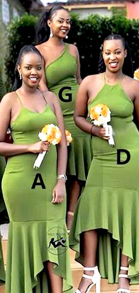 Mismached Green Ruffle Simple Cheap Mermaid Long Bridesmaid Dresses, BDS0226