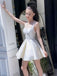 Elegant White Ruffle Spaghetti Straps Short Homecoming Dresses, QB0370