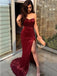 Sexy Red Mermaid Side Slit Maxi Long Party Prom Dresses, Wedding Party Dresses,WGP298