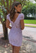 Elegant Purple Short Sleeves Square Cheap Homecoming Dresses, HDS0041