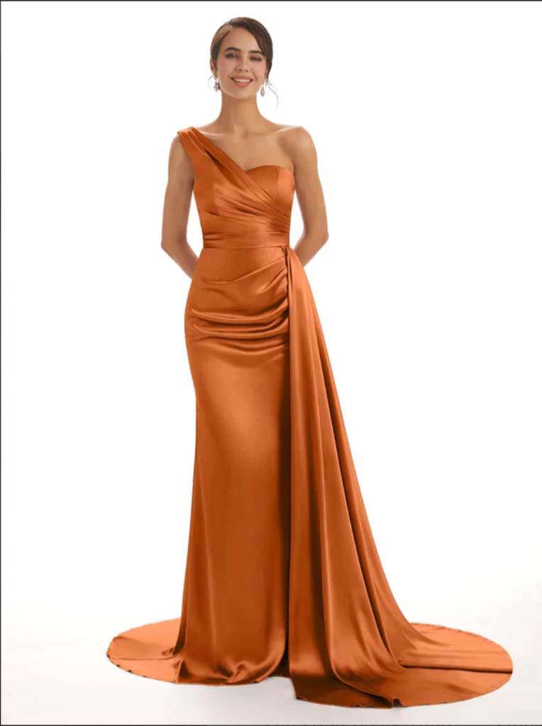 Mismatched Burnt Orange Mermaid Side Slit Maxi Long Bridesmaid Dresses, BDS0134