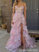 Elegant Pink Off Shoulder A-line Sequins Ruffles Side Slit Lace Up Back Long Prom Dresses,WGP412